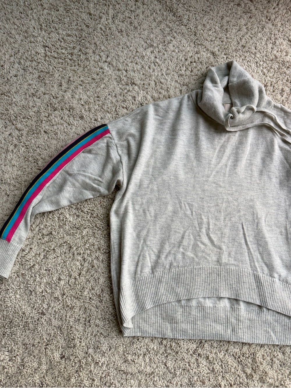 Gap Light Gray Cowl Neck Sweater with Multicolor Stripe Sleeve, size XS